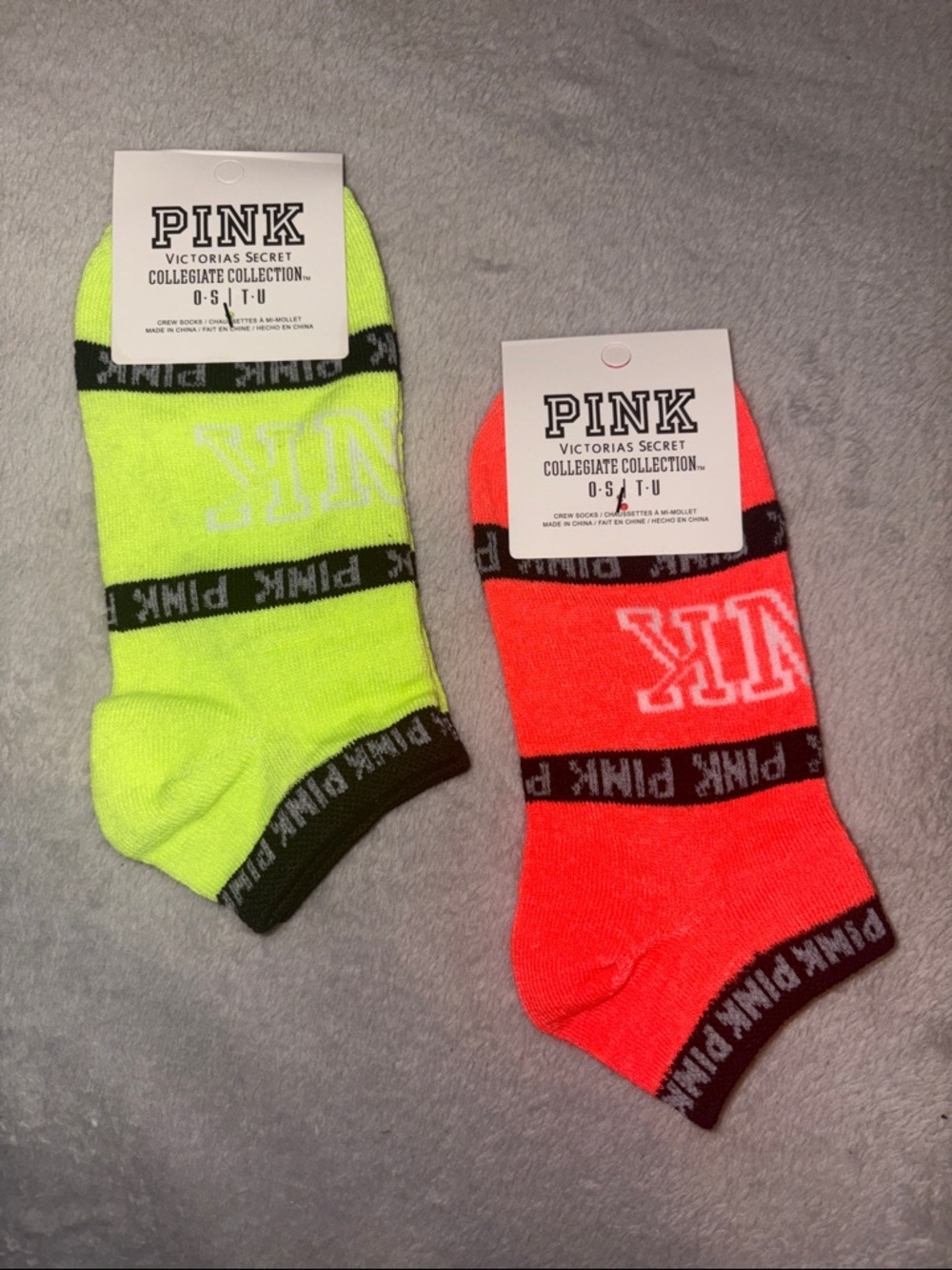 PINK Victoria's Secret Neon Lime & Neon Coral Ankle Socks - 2 Pack